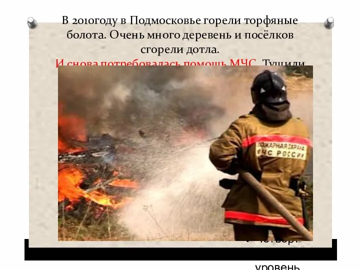 В 2010году в Подмосковье горели торфяные болота. Очень много деревень