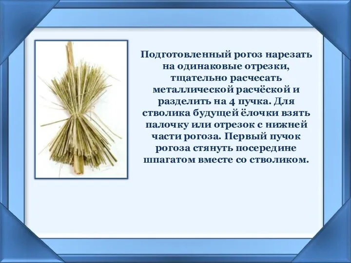 Подготовленный рогоз нарезать на одинаковые отрезки, тщательно расчесать металлической расчёской