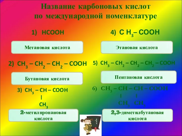 Название карбоновых кислот по международной номенклатуре CH3 – CH – CH – COOH