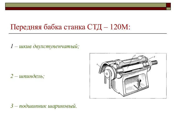 Передняя бабка станка СТД – 120М: 1 – шкив двухступенчатый;