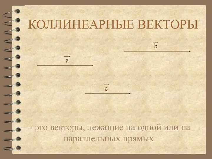 КОЛЛИНЕАРНЫЕ ВЕКТОРЫ - это векторы, лежащие на одной или на параллельных прямых а b c