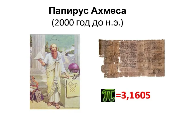 Папирус Ахмеса (2000 год до н.э.) =3,1605