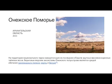 Онежское Поморье АРХАНГЕЛЬСКАЯ ОБЛАСТЬ 2013 На территории национального парка находится