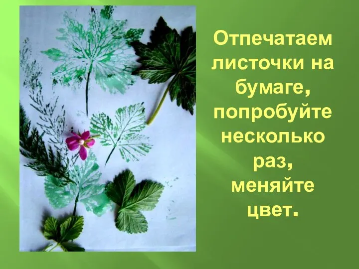 Отпечатаем листочки на бумаге, попробуйте несколько раз, меняйте цвет.