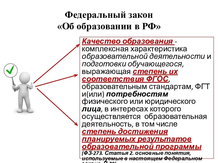 Федеральный закон «Об образовании в РФ» Качество образования - комплексная