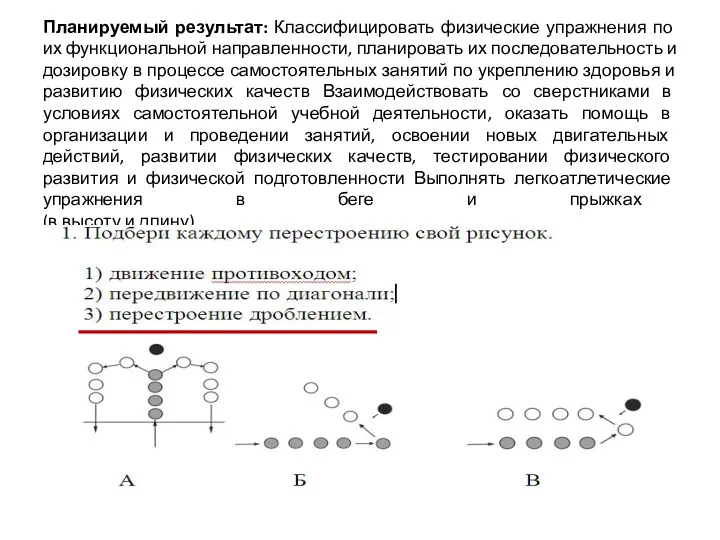 Планируемый результат: Классифицировать физические упражнения по их функциональной направленности, планировать