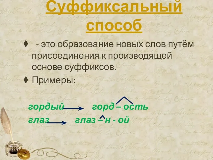 Суффиксальный способ - это образование новых слов путём присоединения к