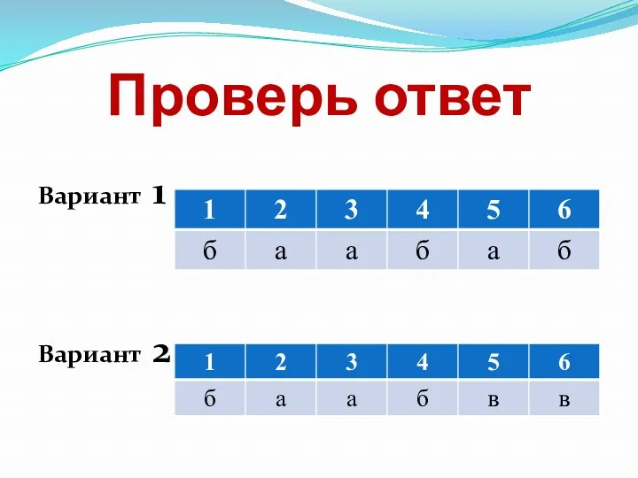 Проверь ответ Вариант 1 Вариант 2