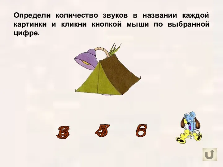 Определи количество звуков в названии каждой картинки и кликни кнопкой