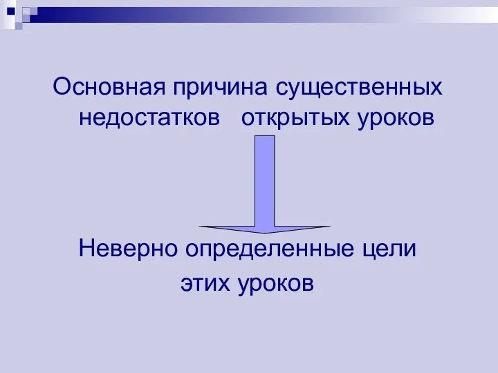 Основная причина существенных недостатков открытых уроков Неверно определенные цели этих уроков