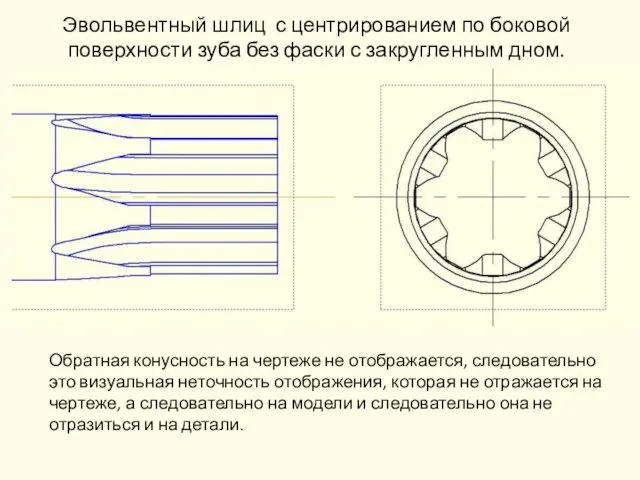 Эвольвентный шлиц с центрированием по боковой поверхности зуба без фаски