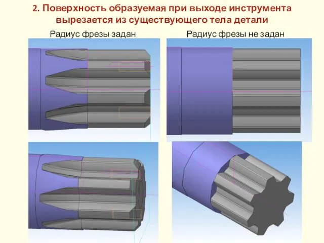 2. Поверхность образуемая при выходе инструмента вырезается из существующего тела