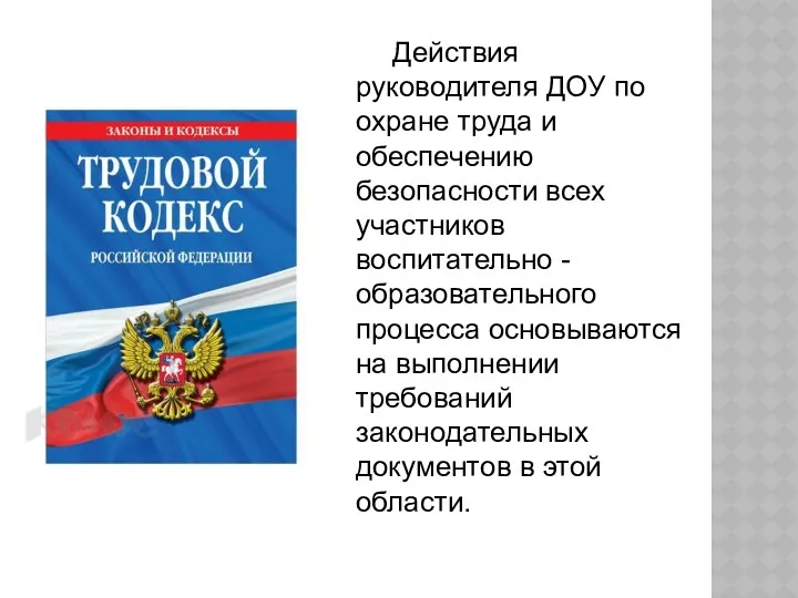 Действия руководителя ДОУ по охране труда и обеспечению безопасности всех