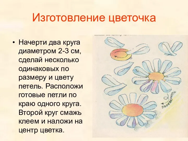 Изготовление цветочка Начерти два круга диаметром 2-3 см, сделай несколько одинаковых по размеру