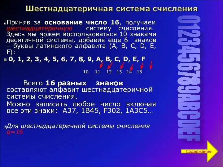 Приняв за основание число 16, получаем шестнадцатеричную систему счисления. Здесь