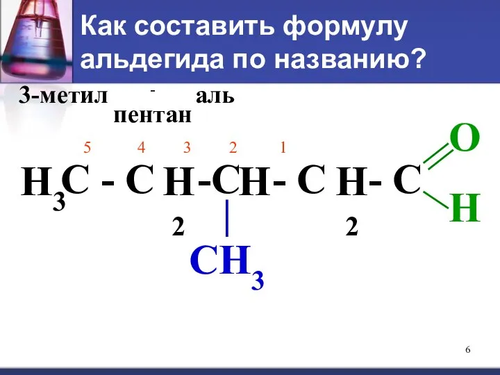 Как составить формулу альдегида по названию? 3-метил -пентан аль С - С -С