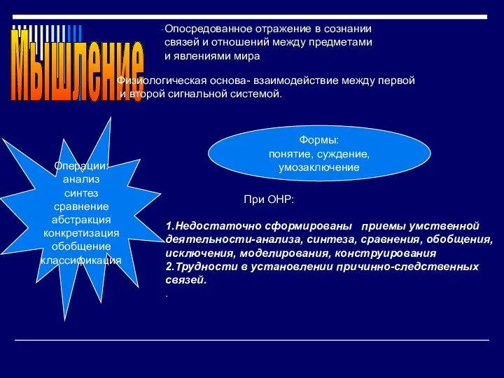 Мышление Опосредованное отражение в сознании связей и отношений между предметами