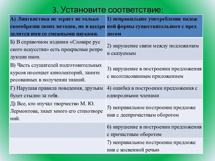 3. Установите соответствие: