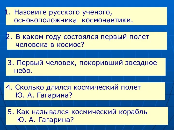 Назовите русского ученого, основоположника космонавтики. В каком году состоялся первый