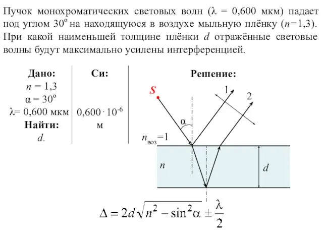 Пучок монохроматических световых волн (λ = 0,600 мкм) падает под