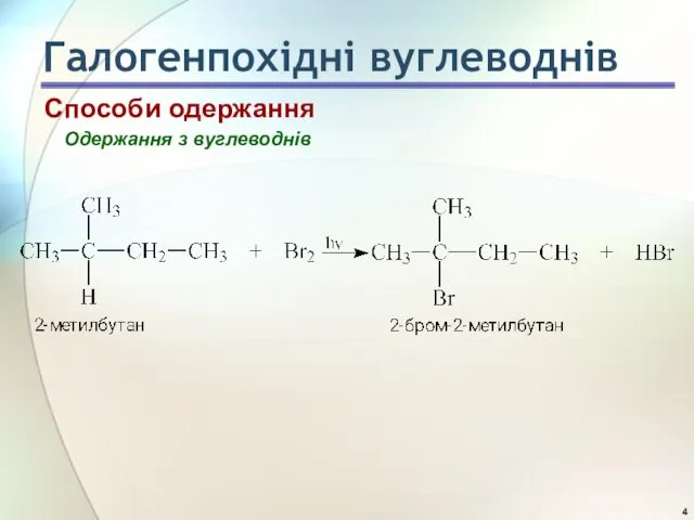 Способи одержання Одержання з вуглеводнів Галогенпохідні вуглеводнів