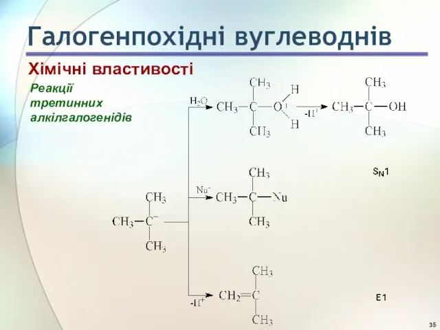 Реакції третинних алкілгалогенідів Хімічні властивості Галогенпохідні вуглеводнів