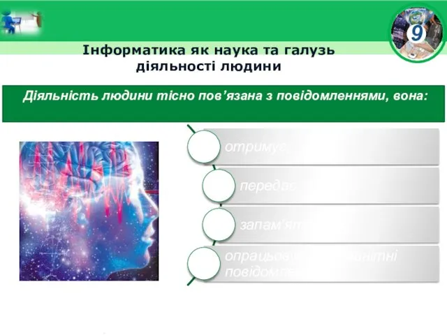 Інформатика як наука та галузь діяльності людини Діяльність людини тісно пов’язана з повідомленнями, вона: