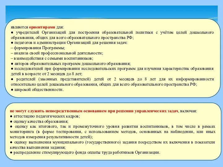 являются ориентирами для: ● учредителей Организаций для построения образовательной политики