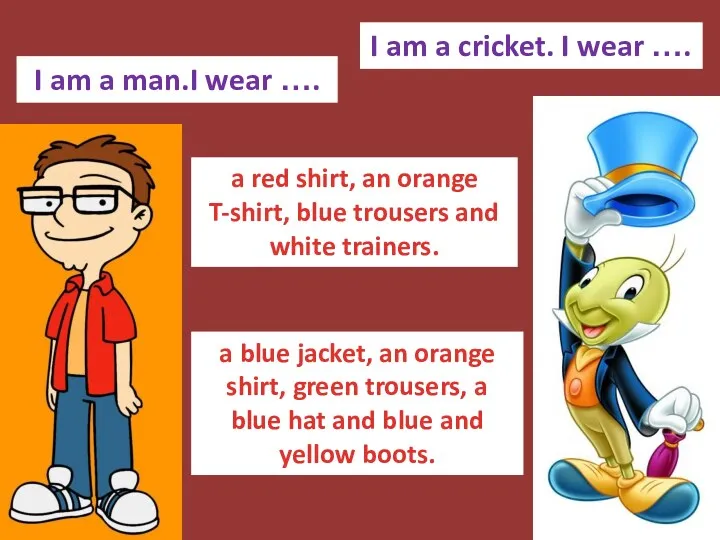 I am a man.I wear …. I am a cricket. I wear ….