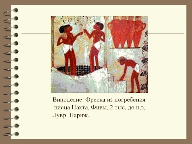 Виноделие. Фреска из погребения писца Нахта. Фивы. 2 тыс. до н.э. Лувр. Париж.