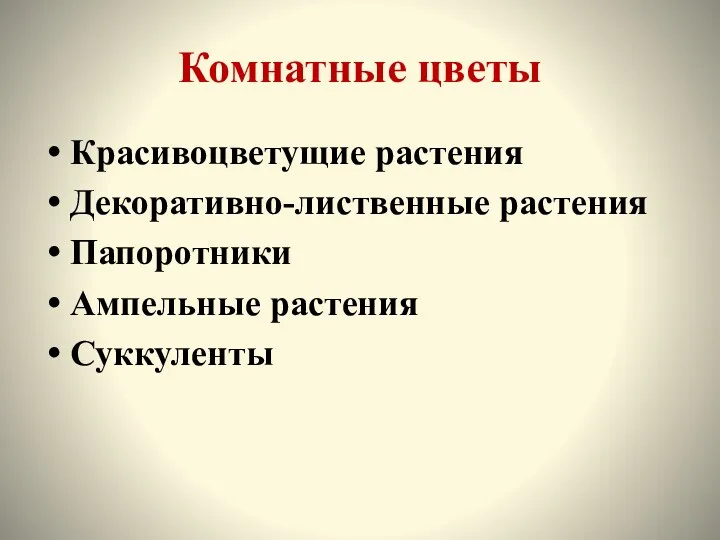 Комнатные цветы Красивоцветущие растения Декоративно-лиственные растения Папоротники Ампельные растения Суккуленты