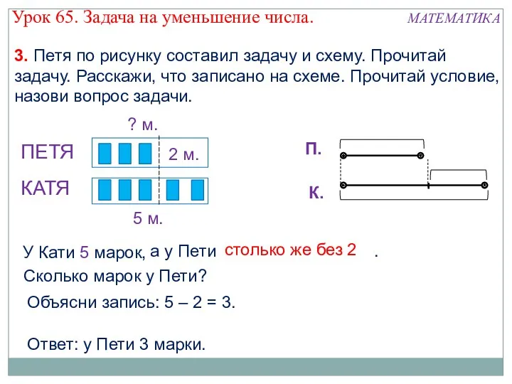 3 5 м. 3. Петя по рисунку составил задачу и