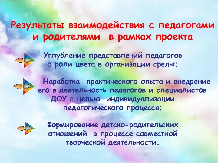 Результаты взаимодействия с педагогами и родителями в рамках проекта Углубление представлений педагогов о