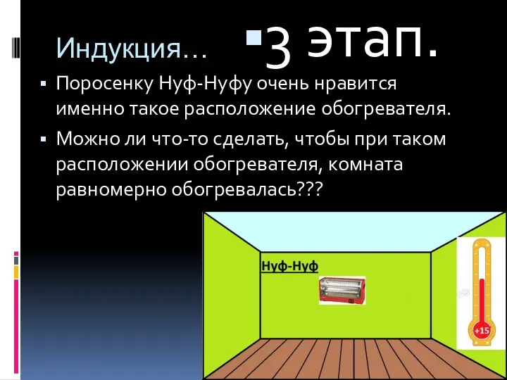 Индукция… Поросенку Нуф-Нуфу очень нравится именно такое расположение обогревателя. Можно ли что-то сделать,