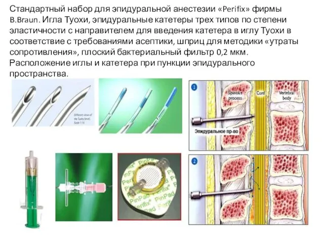 Стандартный набор для эпидуральной анестезии «Perifix» фирмы B.Braun. Игла Туохи,