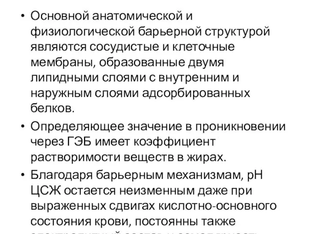 Основной анатомической и физиологической барьерной структурой являются сосудистые и клеточные