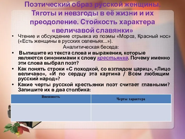 Поэтический образ русской женщины. Тяготы и невзгоды в её жизни