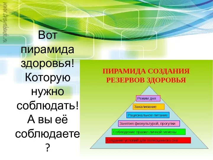 Вот пирамида здоровья! Которую нужно соблюдать! А вы её соблюдаете?