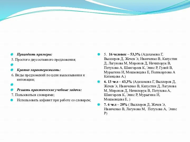 Приводить примеры: 5. Простого двусоставного предложения; Кратко характеризовать: 6. Виды