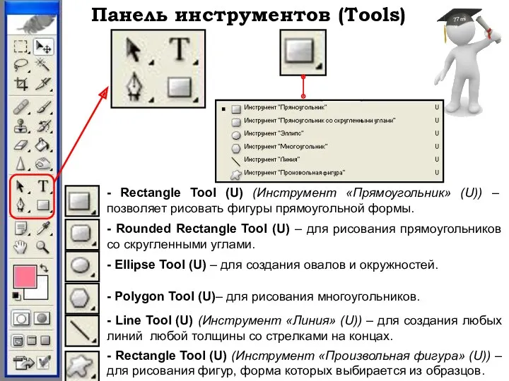 Панель инструментов (Tools) - Rectangle Tool (U) (Инструмент «Прямоугольник» (U))