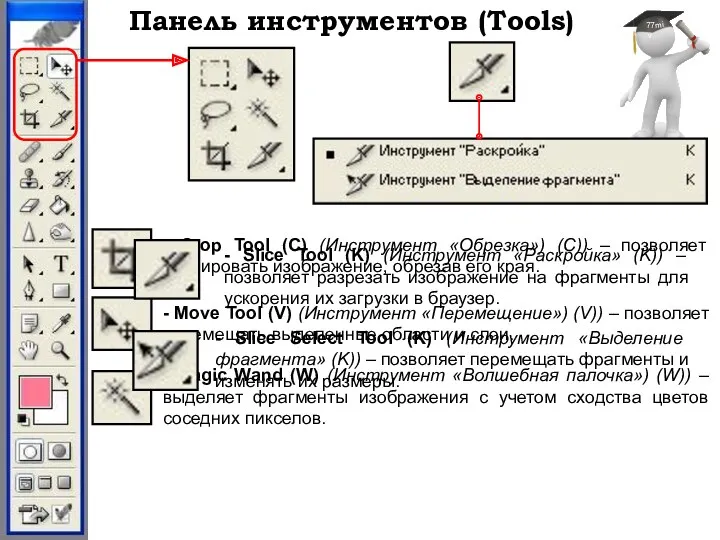 Панель инструментов (Tools) - Crop Tool (C) (Инструмент «Обрезка») (С))