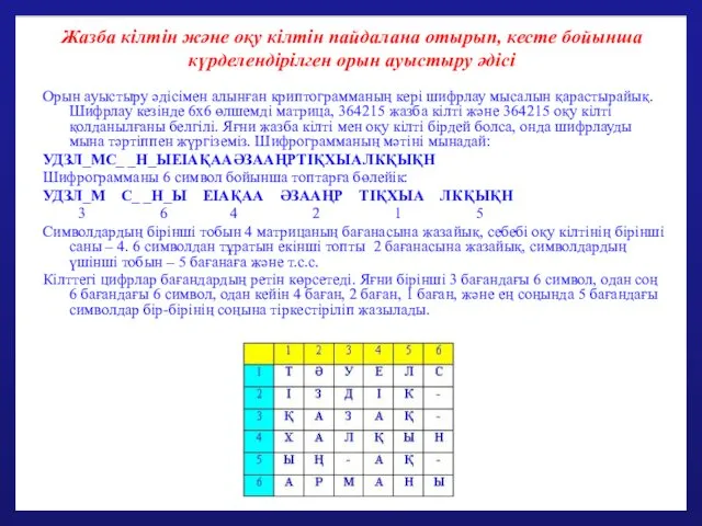 Жазба кілтін және оқу кілтін пайдалана отырып, кесте бойынша күрделендірілген