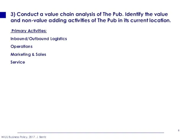 3) Conduct a value chain analysis of The Pub. Identify the value and