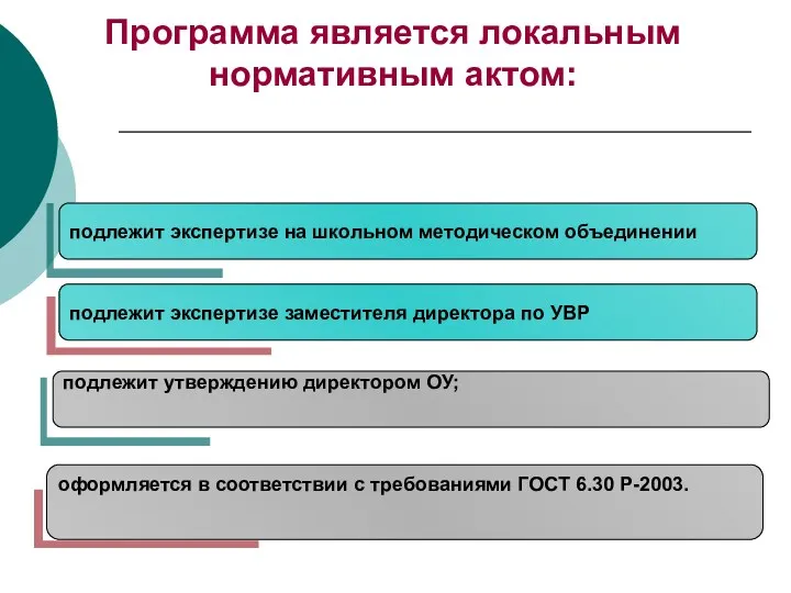 Программа является локальным нормативным актом: оформляется в соответствии с требованиями