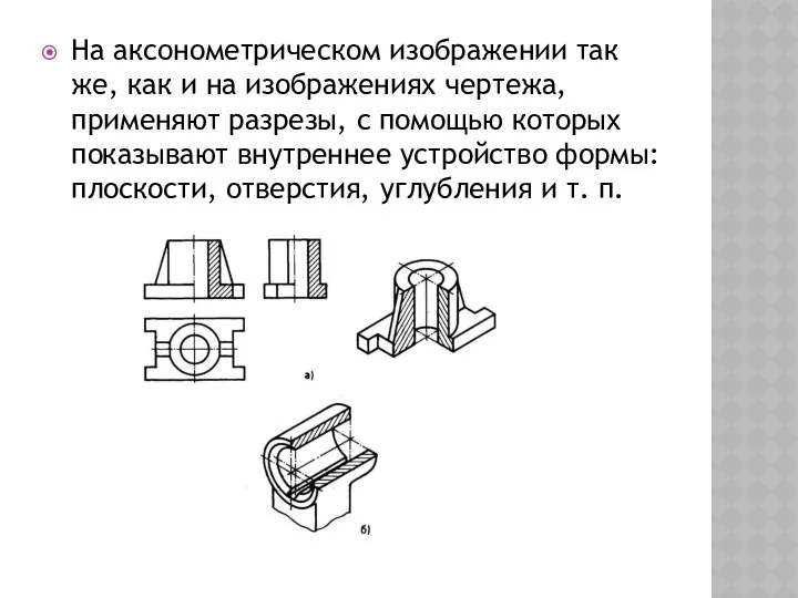 На аксонометрическом изображении так же, как и на изо­бражениях чертежа,