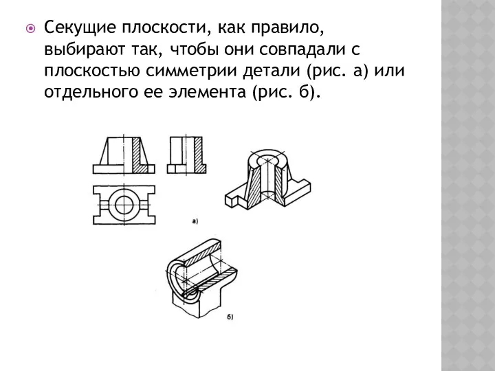 Секущие плоскости, как правило, выбирают так, чтобы они совпадали с