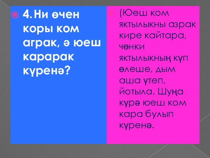 4. Ни өчен коры ком аграк, ә юеш карарак күренә?