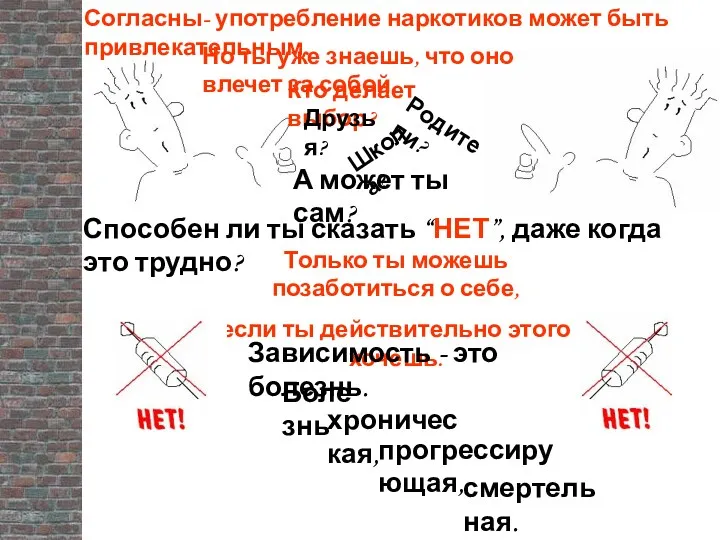 Согласны- употребление наркотиков может быть привлекательным. Но ты уже знаешь, что оно влечет