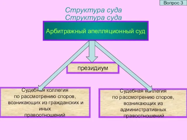 Структура суда Структура суда Арбитражный апелляционный суд президиум Судебная коллегия