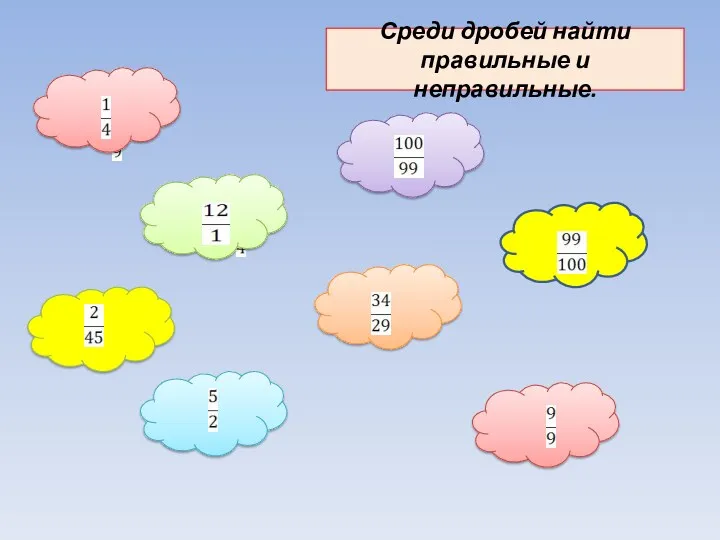 Среди дробей найти правильные и неправильные.